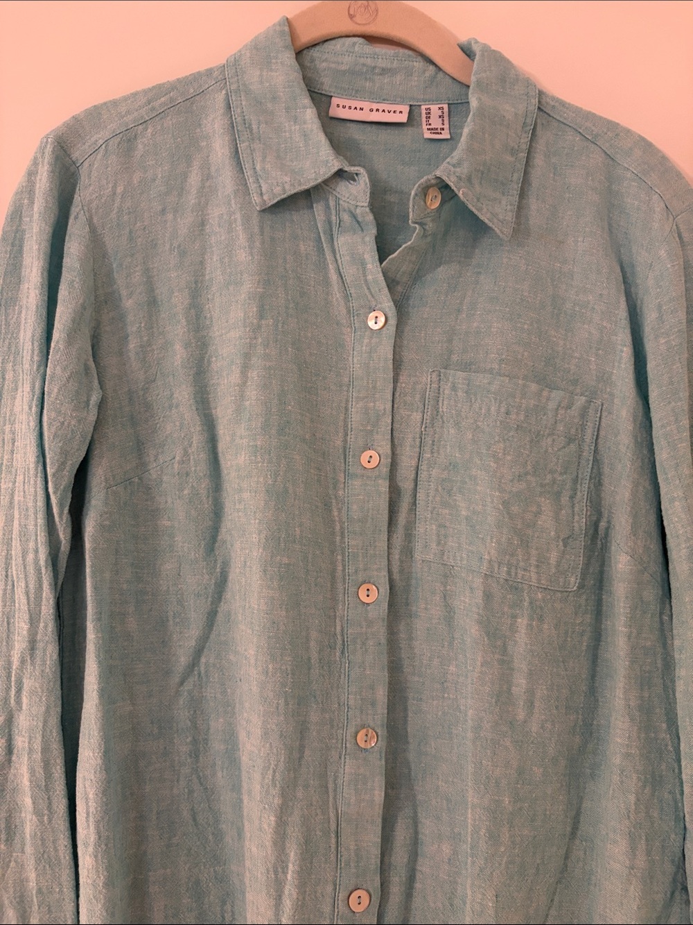 Susan Graver Seafoam Linen Button-Down Shirt